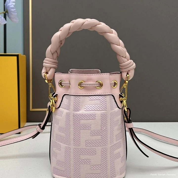 Vintage HOT Pink Bag In Bucket Mini Mon with Fendi Canvas FF Handle Tresor Motif Woven 0815